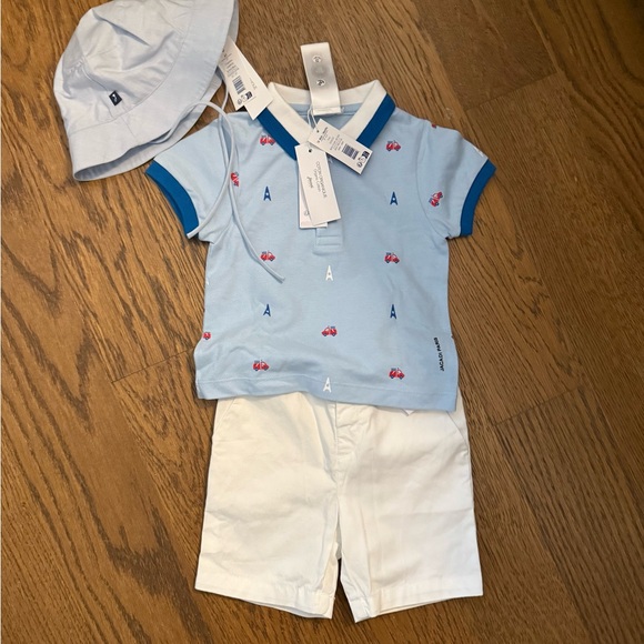 NWT - Jacadi Paris - Blue Polo, White Shorts, Hat Set -...